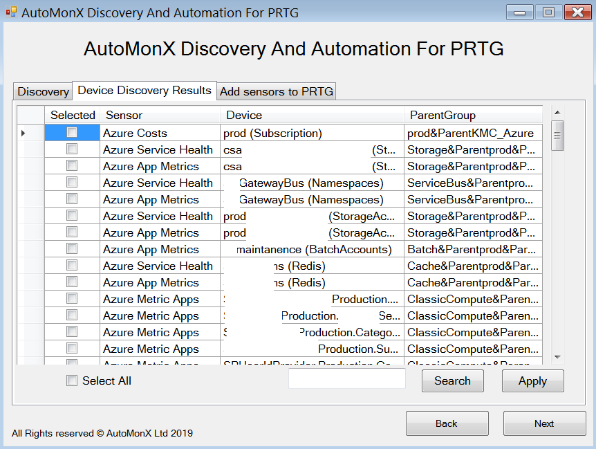 screenshot of Azure sensor pack